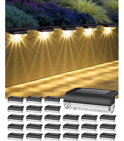 COOZAMING 16-Pack Solar Deck Lights – Warm White, Waterproof Step Lights For Outdoor Stairs, Fence, Patio & Garden