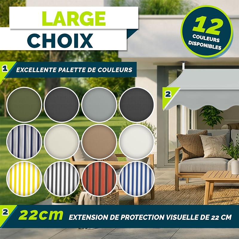 Store Banne Manuel rétractable avec manivelle pour Le Balcon | Marquise de terrasse sans percement | Marquise Soleil de Balcon auvent téléscopique (Gris Clair, 250cm)