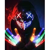 STONCH Halloween Glow Mask Skeleton Gloves Set, 3 Modes Light Up Scary LED Mask with LED Glow Gloves, Halloween Costumes glow purge Masks