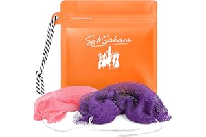 SubSahara African Net Sponge Authentic - 2 Pieces Exfoliating Scrubber for All Skin Types, Ideal for Face & Body Daily Use, Durable, Gentle Exfoliation (Purple & Pink)