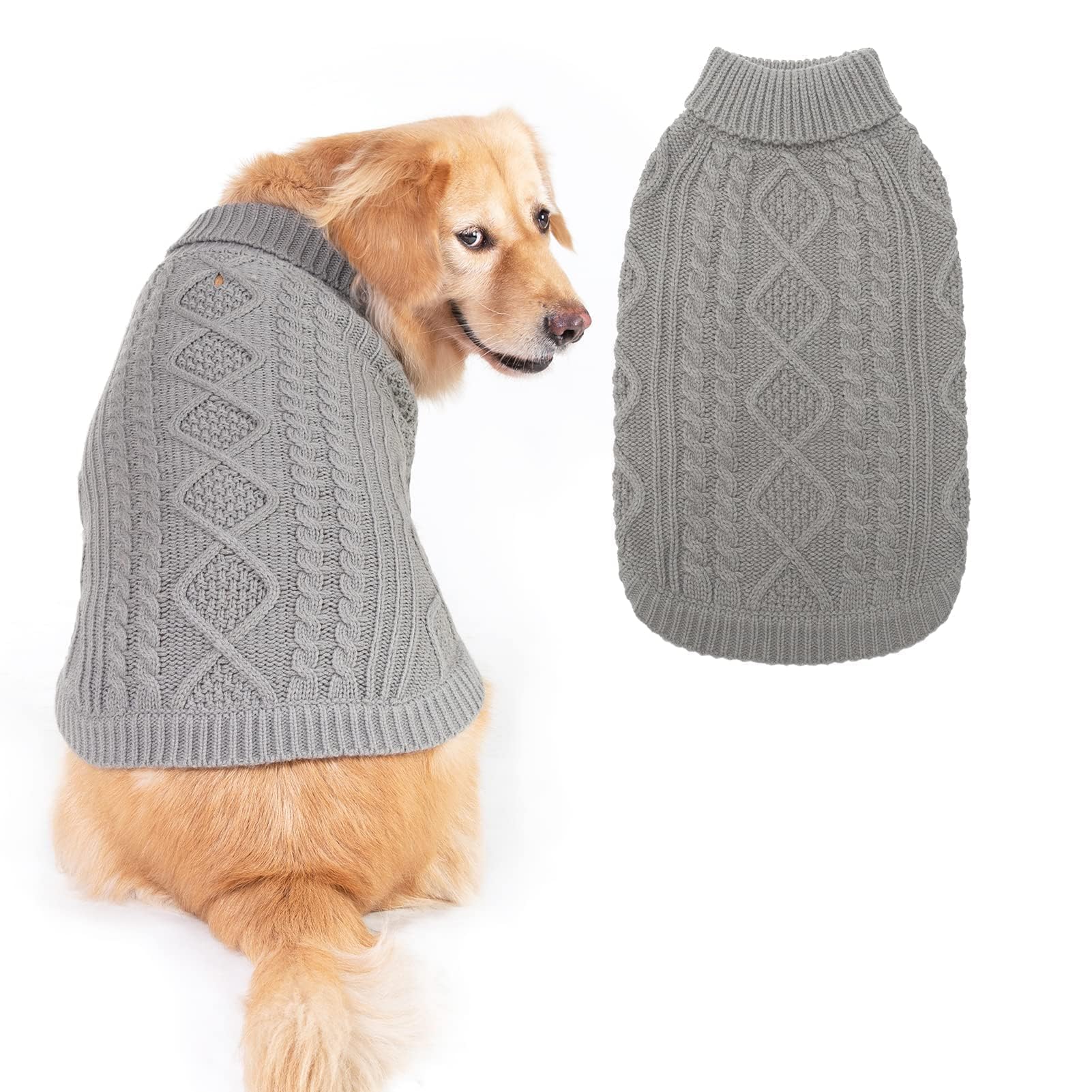 BINGPET Thermal Knitted Dog Sweater for Small Medium Large Dogs,Winter Dog Cat Coat Warm Sweartershirts Outfits,Classic Cable Knit Turtleneck Pullover Dog Jumper Coat Warm Sweartershirts