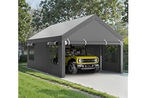 Walsunny Carport, 12x20 ft Heavy Duty Carport Canopy with Roll-up Windows, Portable Garage with Removable Sidewalls & Doors, Car Canopy with All-Season Tarp for Car, Truck, Boat