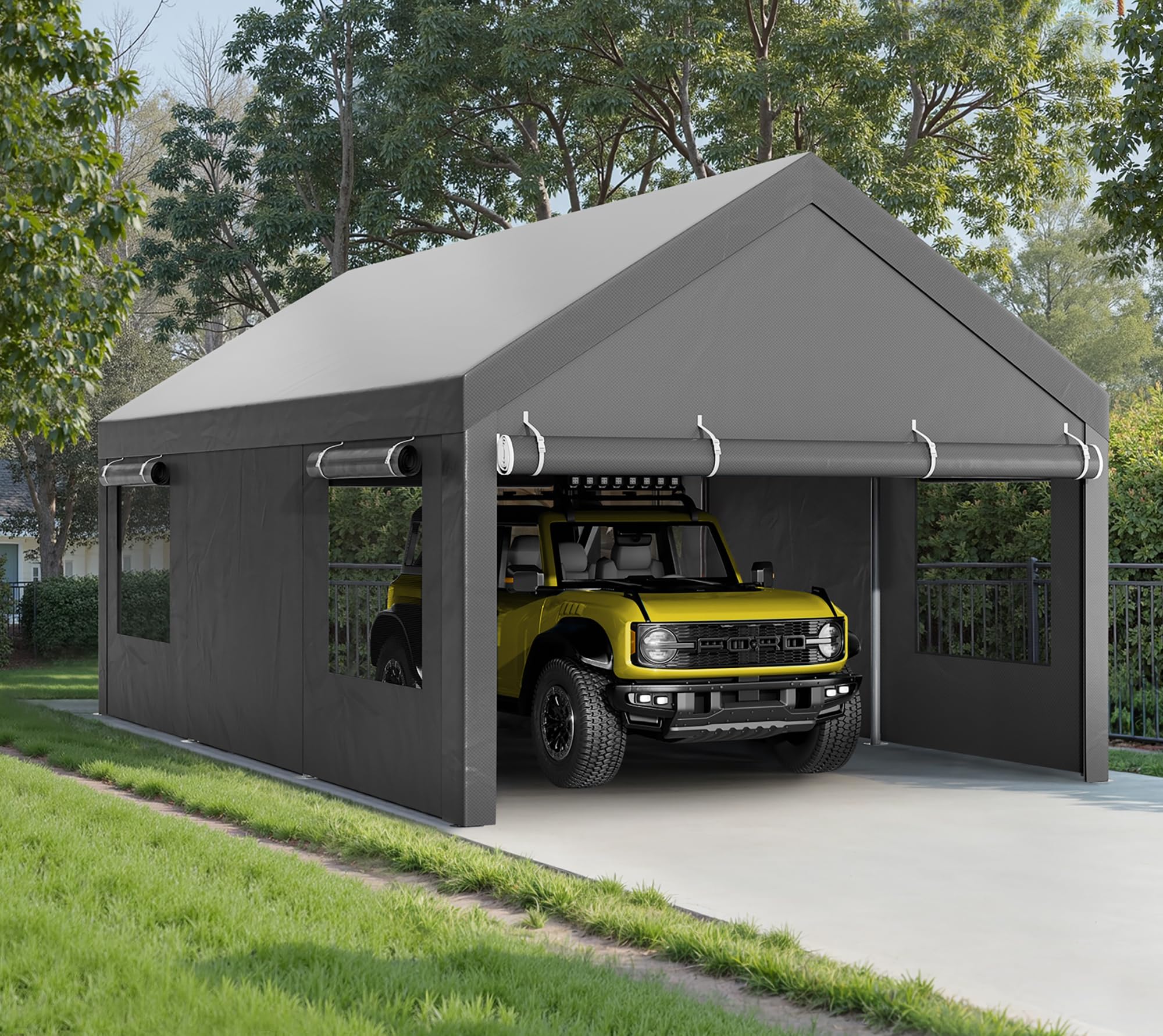 Photo 1 of (frame only) Walsunny Carport, 12x20 ft Heavy Duty Carport Canopy with Roll-up Windows