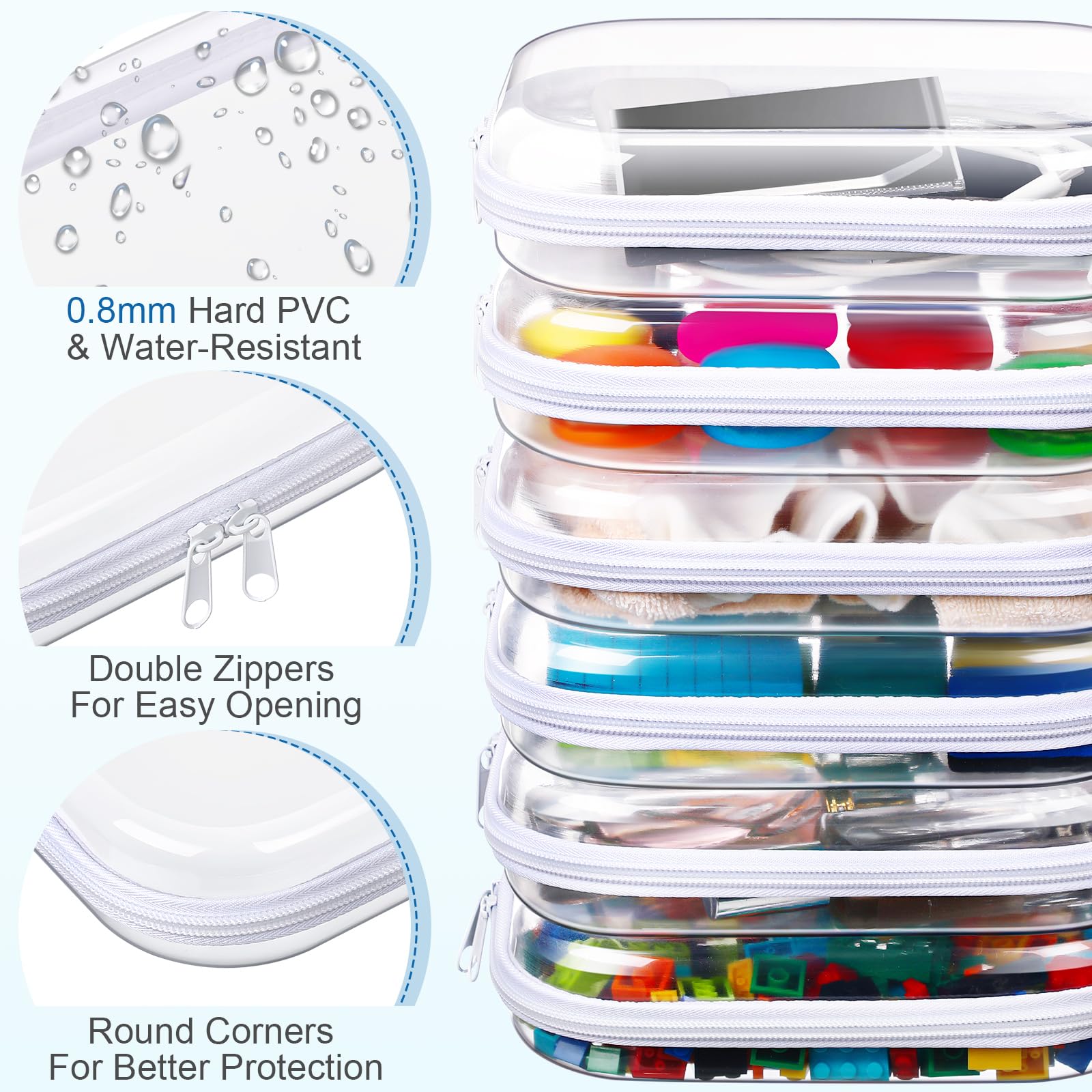 Sanwuta 6 Pcs Clear Hard Zipper Case Pencil Pouches Hard Plastic Zipper Pouches Makeup Bag Transparent Cases for Snacks Plastic Storage Organizer Box for Travel