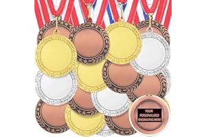 Junkin 24 Pcs Blank Award Medals with Neck Ribbons Winner Participation Medal Awards Make Your Own Kit 1st Place Cheer Participation Trophy Metal Prize Gift