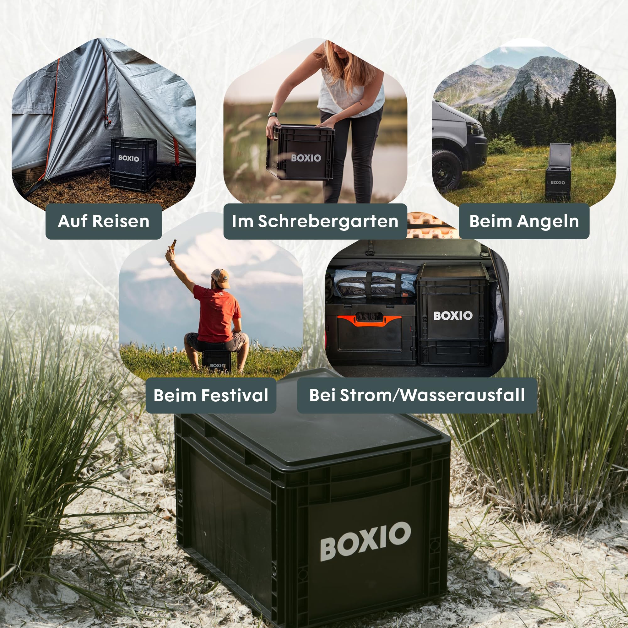 BOXIO - TOILET: Campingtoilette 40x30 kompakt, mobile Trockentrenntoilette ohne Chemie für Camping, Van, Outdoor, Dachzelt: Toilette auf Eurobox Basis ohne Strom für unterwegs, schwarz 6