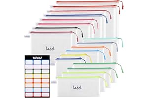 YOPCDJ 18PCS Mesh Zipper Pouch, Zipper Bags for Office Supplies,12 Colors for Reusable Zipper Pouches, 8 Sizes for Office Supply and Home Organize