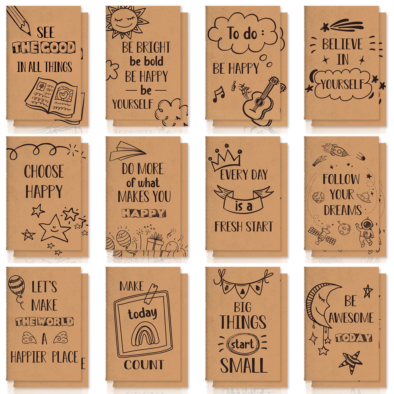 Zonon 24 Pcs Mini Notebooks Bulk for Party Favors Small Lined Notepads Bulk Pocket Notepad Mini Notebook Gift Colorful Small Journal Onboarding Gift for Teacher Office Coworker(Kraft Style)