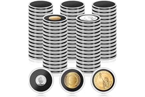 Fansunta 60 Pcs Silver Dollar Coin Holders - Clear Round Plastic Coin Cases with Adjustable Sponge Gasket (17-40mm) - Coin Protectors for Collectors, Rare Coins, Black