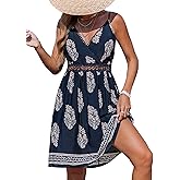 CUPSHE Women's Mini Dress V Neck Tropical Floral Beach Sleeveless Adjustable Straps Casual A Line Summer Vacation Dresses