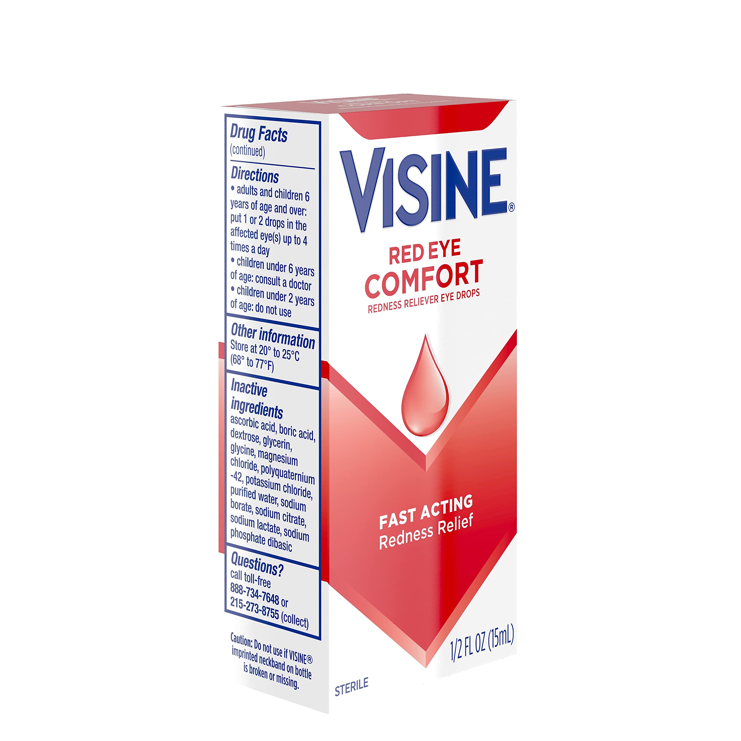 Visine Red Eye Comfort Redness Relief Eye Drops to Help Relieve Red Eyes Due to Minor Eye Irritations Fast, Tetrahydrozoline HCl, 0.5 fl. oz
