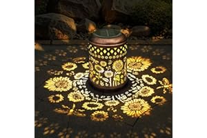 ESGARDEN Solar Lanterns Sunflower Dragonfly Butterfly Lights Outdoor Decor Hanging Lantern Waterproof Metal LED Garden Decor Decorative,Yard,Patio,Lawn,Christmas Gifts 1 Pack Bronze