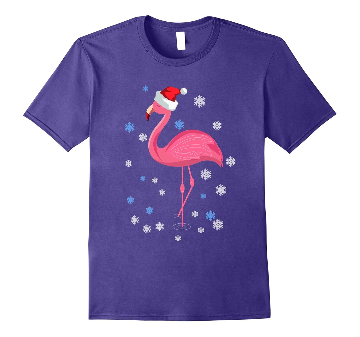 Cute Pink Flamingo Christmas Santa Hat T-Shirt-Rose