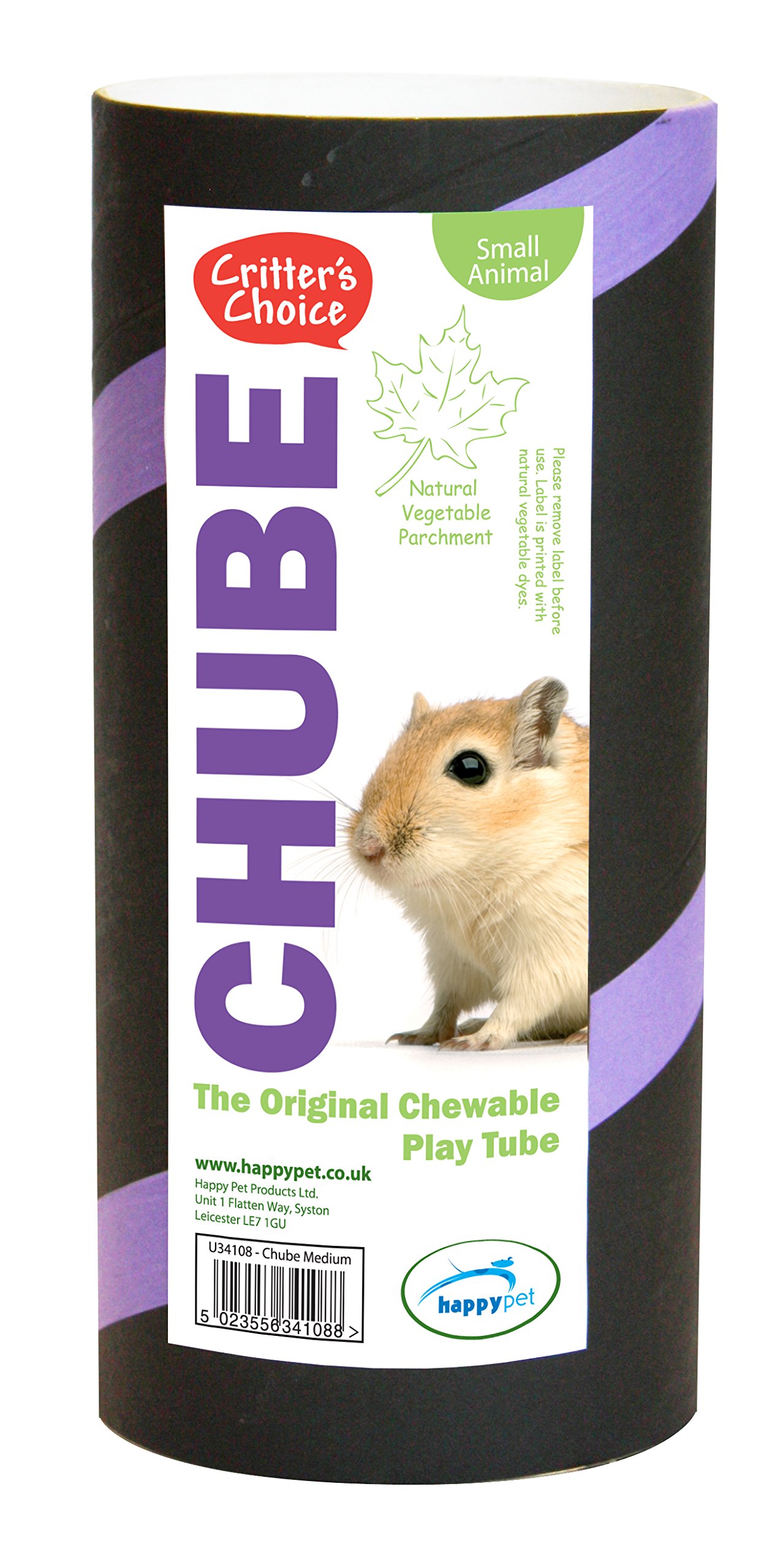 HAPPYPET Critters Choice Chube for Small Animals Natural Vegetable Parchment Playing Nibbling Chewing Gnawing Safe Non Toxic Play Tube Toy - Medium