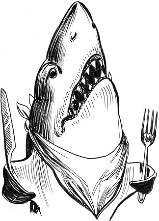 Amazon Com Pretty Boligrafo Sketch Hungry Shark Con Cuchillo Y Tenedor Dibujos Animados Calcomania De Vinilo Automotive