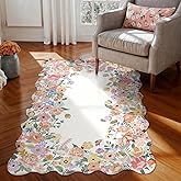 Wonnitar Washable 3x5 Bedroom Rug, Soft Camellia Floral Area Rugs for Living Room, Non Slip Boho Flower Nursery Rug Scalloped