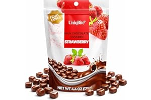 UNIQBITE Milk Chocolate Covered Strawberry Cubes, 4.4 oz (125g), Strawberry Chocolate Dragee, Resealable Bag