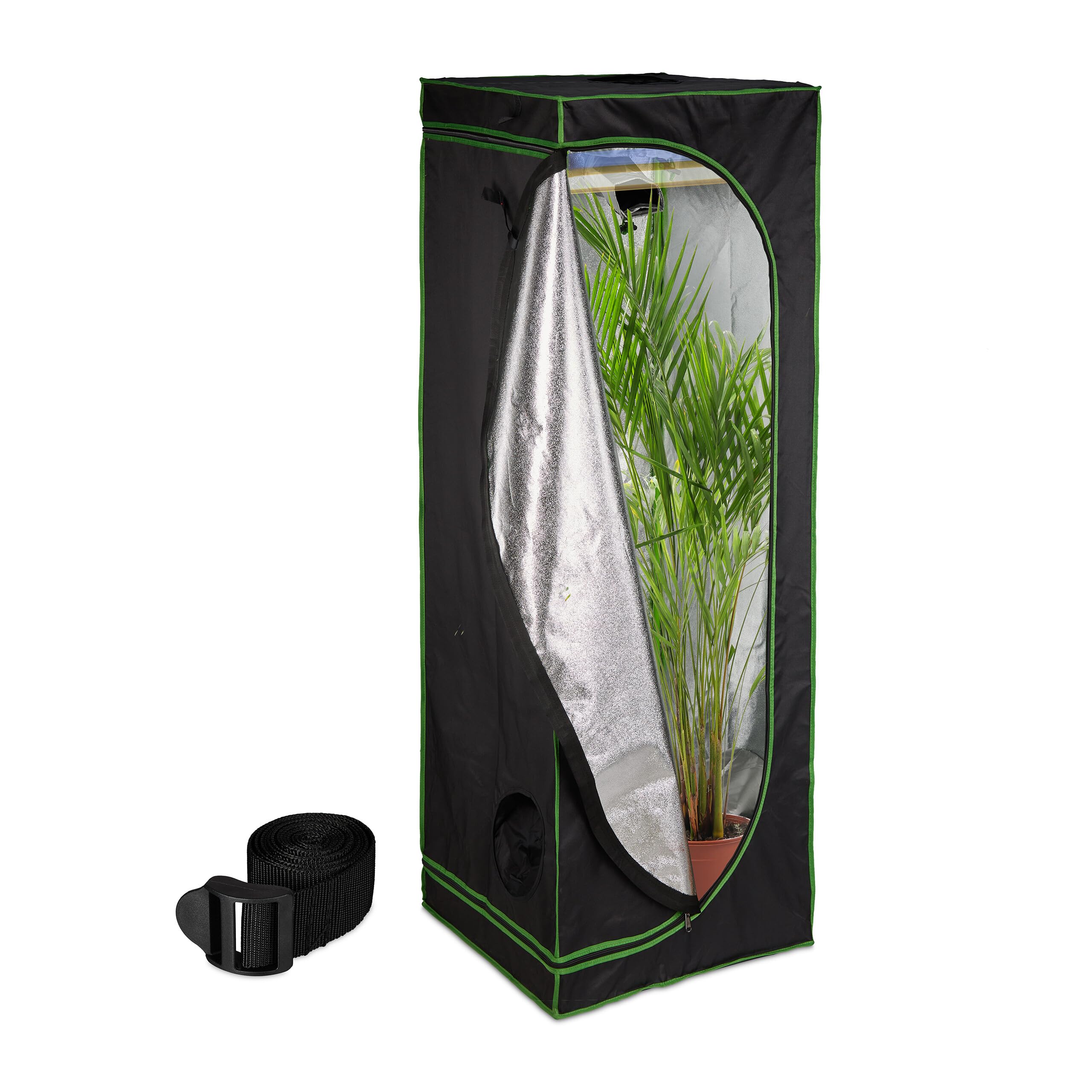 Relaxdays Grow Tent, Plant Cultivation, Reflective Foil Inside, Mini Greenhouse, HxWxD: 180 x 60 x 60 cm, Black/Green