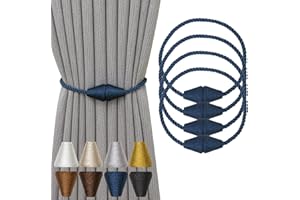 Contoeey Magnetic Curtain Tiebacks 4 Pack Outdoor Rope Curtain Tie Backs Decorative Window Treatment Holdbacks for Home Decorative Curtain, Blue