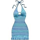 GORGLITTER Women's Crochet Halter Knit Bubble Backless Dresses Summer Vacation Festival Cruise Hawaii Beach Outfits