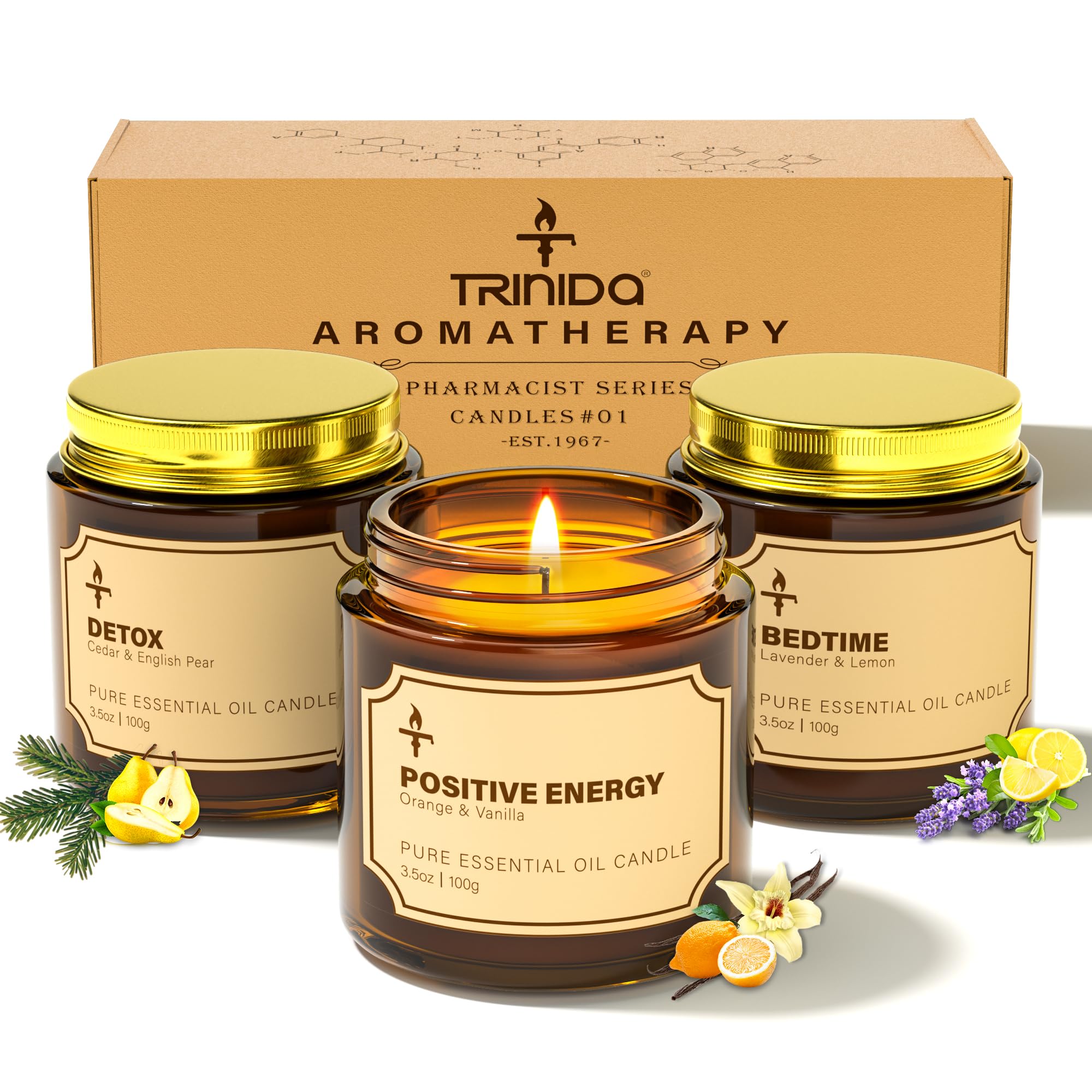 TRINIDa Candles Gifts for Women, 3 Pack 3.5 oz Scented Candles Set for Positive Energy & Detox & Deep Sleep, Natural Soy Wax Candle Set Long Burning for 90-105 Hrs, Aromatherapy Candle Gift Set