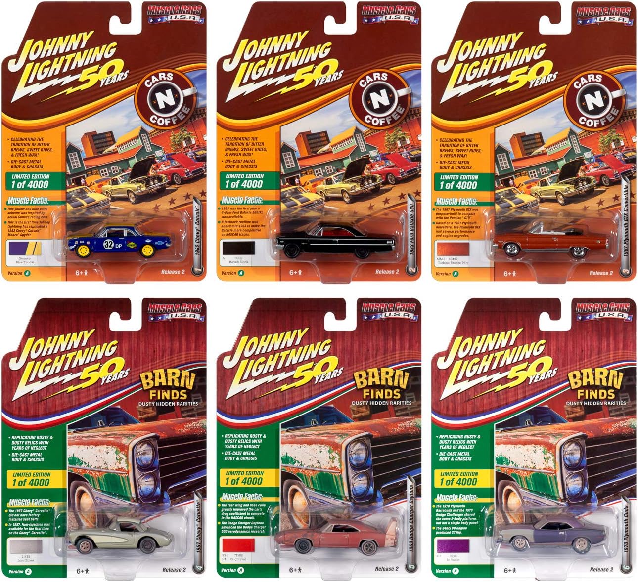 Johnny Lightning Muscle Cars USA 2019 Set A - 1:64 Scale Die Cast Car 6-Pack - Collectible Model Cars for Kids and Adults - Limited Edition