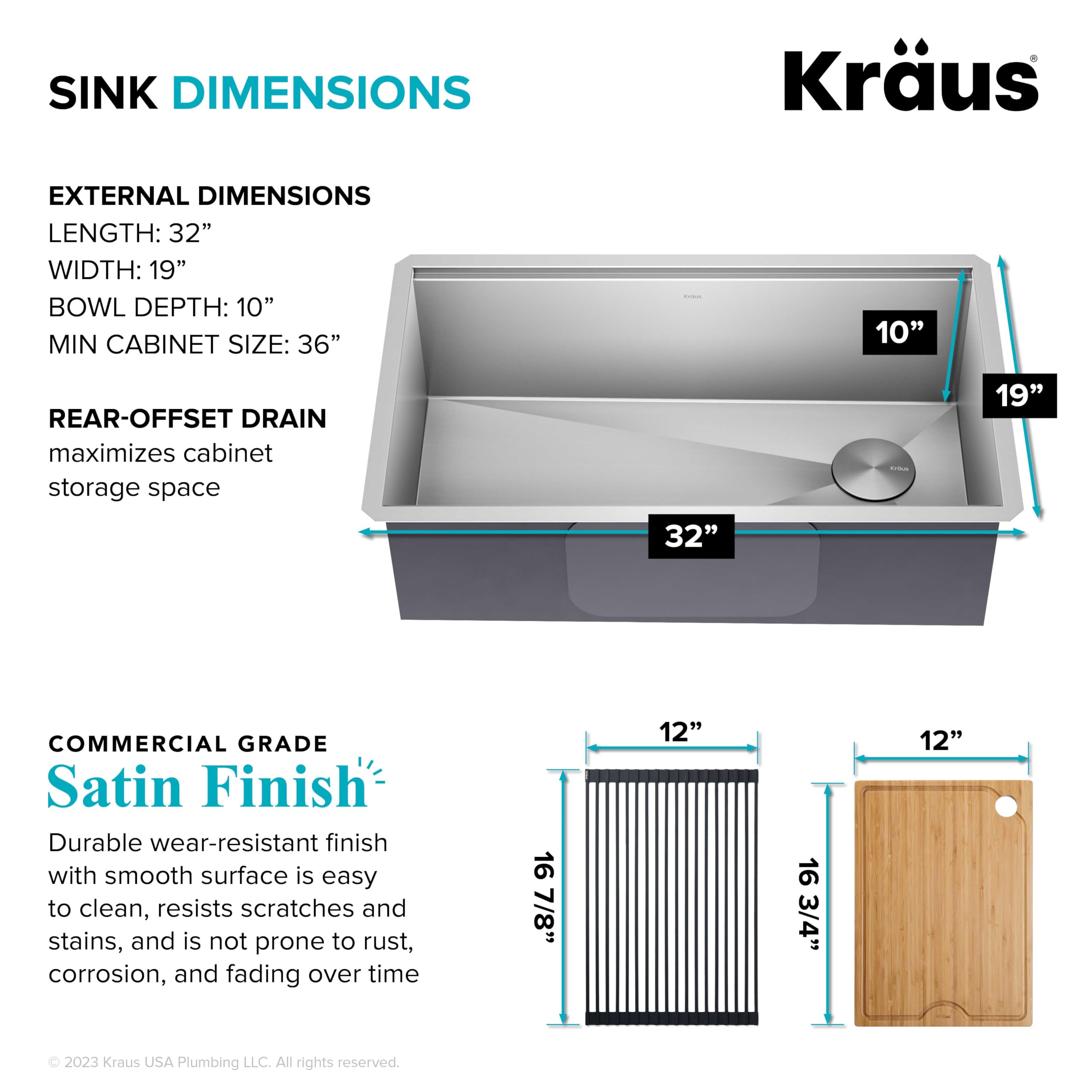 KRAUS Kore 32-Inch Undermount Workstation 16 Gauge Single Bowl Stainless Steel Kitchen Sink with Accessories, KWU110-32