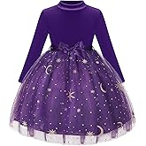 Luckrizyy Girls Dress Velvet Long Sleeve Tutu Dress Kids Sparkly Sequin Tulle Holiday Party Casual Princess Dresses 3-8Y