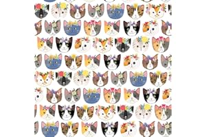 Colors of Rainbow Flat Sheet Wrapping Paper Featuring Cute Kitties Wearing Flower Crowns with a Floral Flair Gift Wrap (Kitty Cat)
