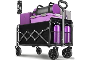 YOLLBER Wagons Carts Foldable,360 LBS Large Capacity Foldable Wagon Cart Collapsible Wagon with Wheels & Drink Holders,Utility Folding Cart for Camping Garden Beach Picinic Grocery Outdoor Shopping(Black)