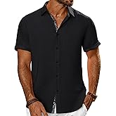 PJ PAUL JONES Men's Button Down Short Sleeve Shirt Casual Summer Beach Textured Wedding Shirts