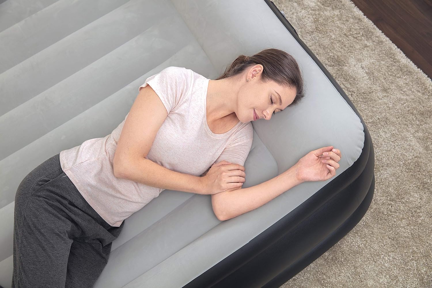 SleepLux Queen Air Mattress with Built-in AC Pump | 22" Raised Inflatable Airbed | Includes Built-in Pillow and USB Charge Port | Best Back and Shoulder Support | Durable Tritech Material: Sports & Outdoors