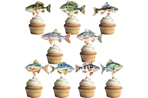 Deorfuy Fishing Birthday Party Decorations - 36PCS Fishing Cupcake Toppers Decorations Fish Themed Cupcake Picks Decor for Baby Showers Supplies