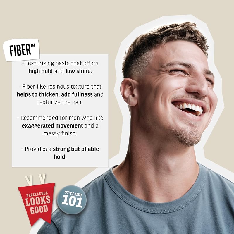- Fiber, Cera para el Pelo Hombre, Fijación Fuerte y Flexible, Moldea y Aumenta el Brillo, para Pelo Corto, Estiliza y Peina el Cabello - 85 g
