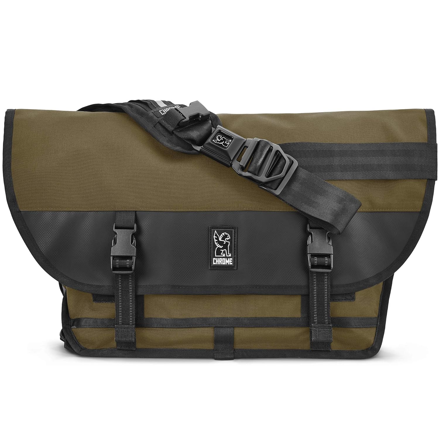 messenger bag with seat belt buckle
