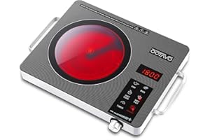 O C T A V O OCTAVO 1800 Watt Portable Infrared Burner, electric burner with 4 Hours Timer, Electric Hot Plate with Touch Control Panel Adjustable Heating Power, Glass Infrared Cooktop for Cooking Portable