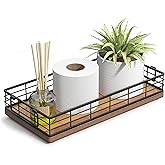 JNFUZ Acacia Toilet Paper Basket, 13 Inch Tank Tray Top of Toiletries Storage Organizer for Bathroom, Living Room and Kitchen (Acacia & Black)
