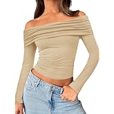 Trendy Queen Women Off Shoulder Tops Long Sleeve Shirts Going Out Outfits | Comfort stretch fabric, going out, crop, casual, sexy, slim fitted, y2k, cute, fall fashion clothes 2026