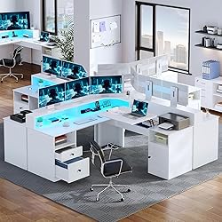 YITAHOME L Shaped Desk with Power Outlets & LED