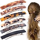 STSTR 6PCS French Barrette Hair Clips for Women, 2.93 Inch Small Tortoise Shell Hair Clip, Curved Glossy Thin Hair Flat Hair Accessories for Women - 6 Colors, Style 3