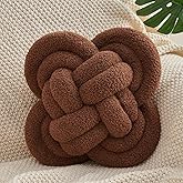 Xiashrk Knot Pillow Ball, 12" Soft Decorative Throw Pillows for Couch Bed, Dark Brown Knotted Plush Throw Pillow Handmade Square Cushion Home Couch Decor Pillows for Living Room