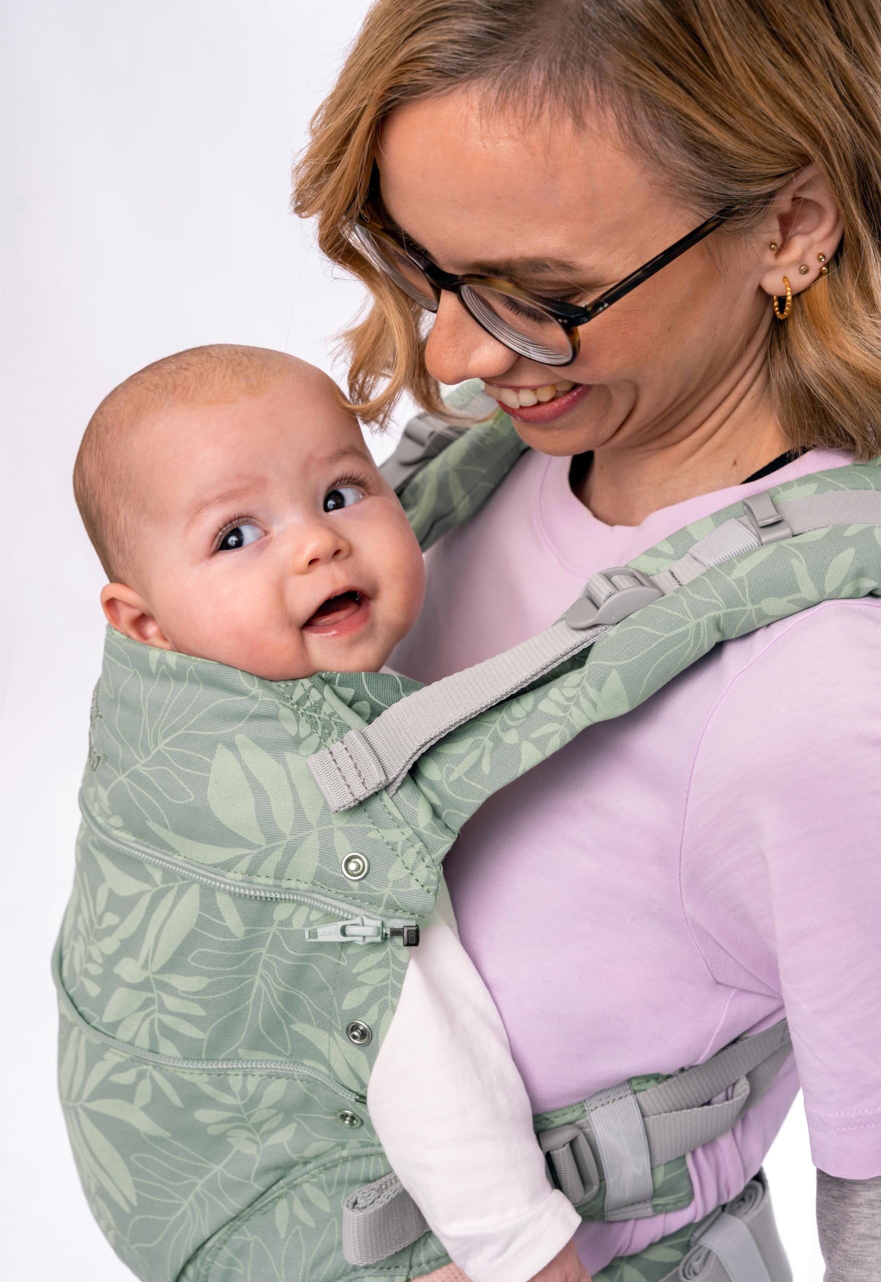 manduca First Babytrage - Verstellbarer und vielseitiger Tragesitz für Babys und Kleinkinder (3,5-20 kg) - Babytrage mit Front-, Hüft- und Rückentragefunktion ,Botanic Green 8
