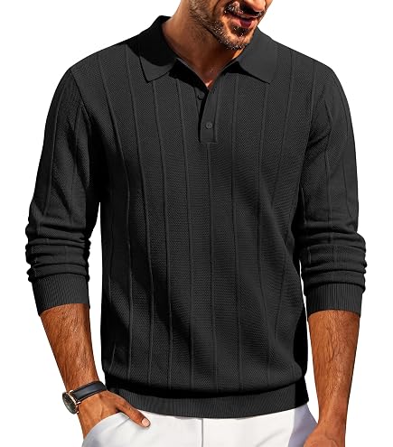 Hardaddy Men's Knit Polo Shirts Long Sleeve Button Up Pullover