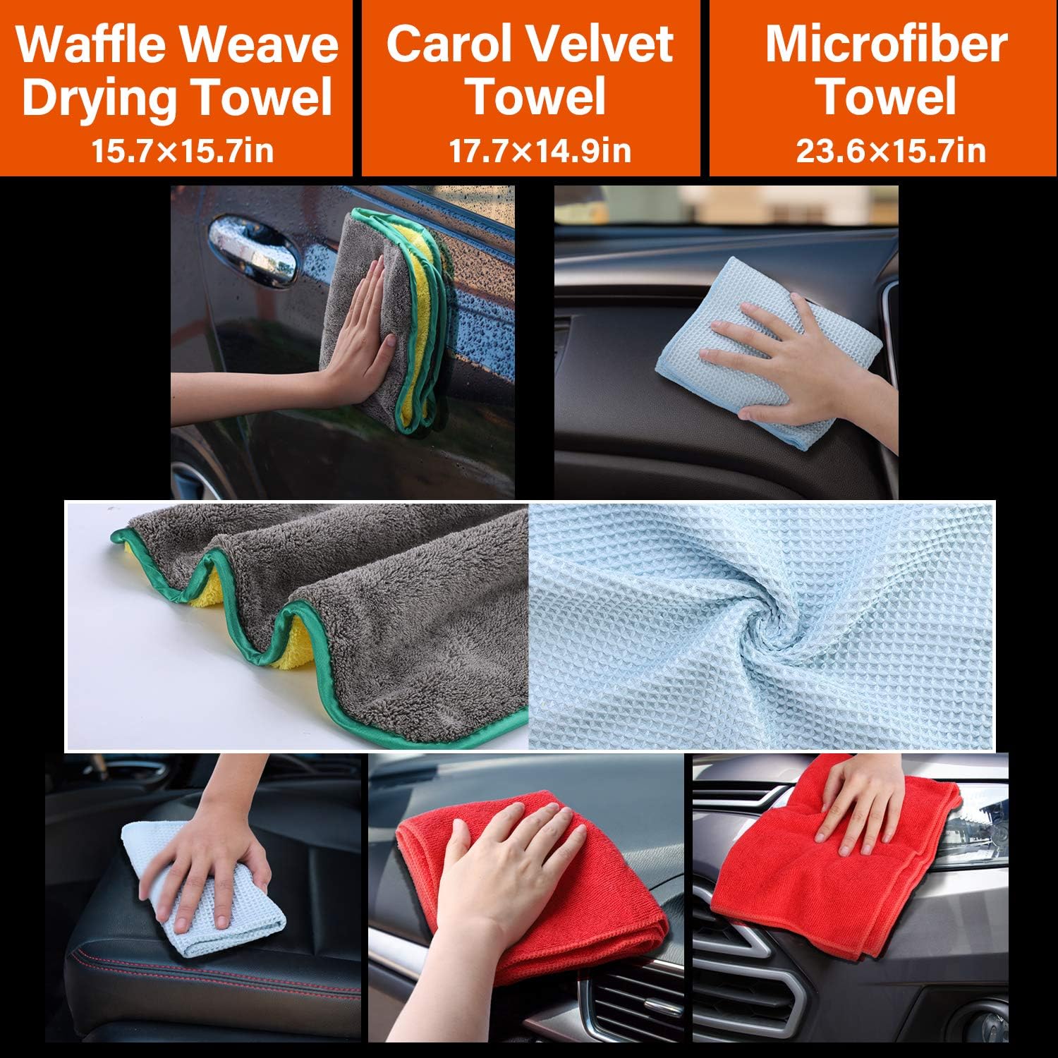 9 Pcs Car Wash Kit Car Cleaning Tools Chenille Wash Mitt Sponge, Microfiber Cloth,Wheel Brush,Squeegee for Interior, Exterior Washing Cleaning Accessories Auto Clean Tools Supply Set with Storage Box: Automotive