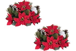 BLOSMON Poinsettias Artificial Christmas Flowers: 2 Pcs Red Fake Floral Ball Centerpieces for Tables Decorations Silk Faux Poinsettia Winter Holiday Flower Arrangement Xmas Plant Ornaments Decor