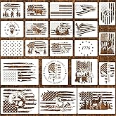 ZCPTZ 21 Pcs American Flag Stencils for Painting Reusable Templates Patriotic 50 Stars 1776 Flag Crafts Stencil for Wood, Wall, Fabric DIY Drawing Home Decorations