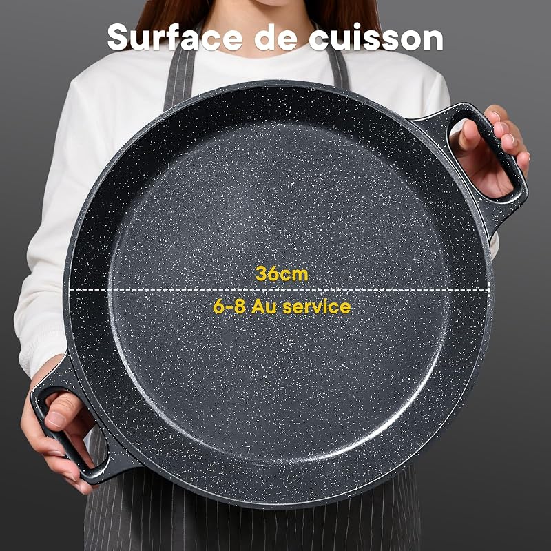Poêle à Paella four 6 à 8 portions, Granit Non Toxique Antiadhésive