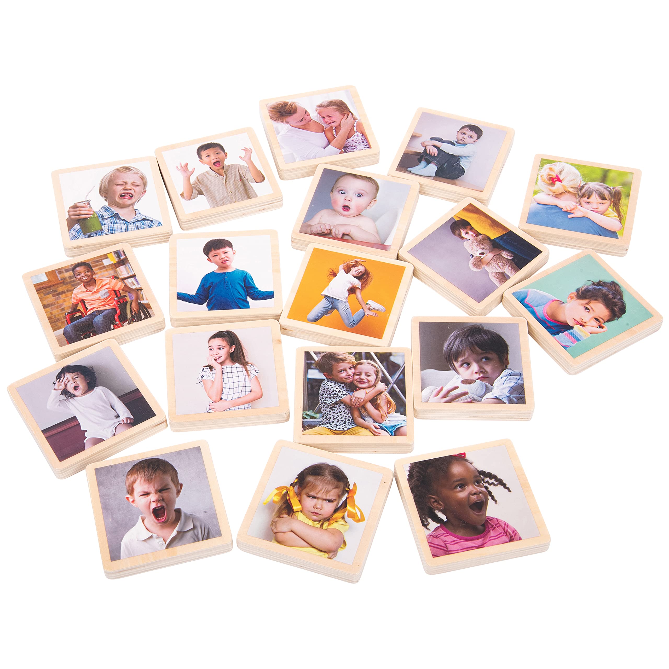 tickit My Emotions Wooden Tiles – 18 Photo Emotion Tiles with Real Faces for Social and Emotional Learning, Durable Educational Toy with Storage Bag – Ideal for Toddlers and Preschoolers