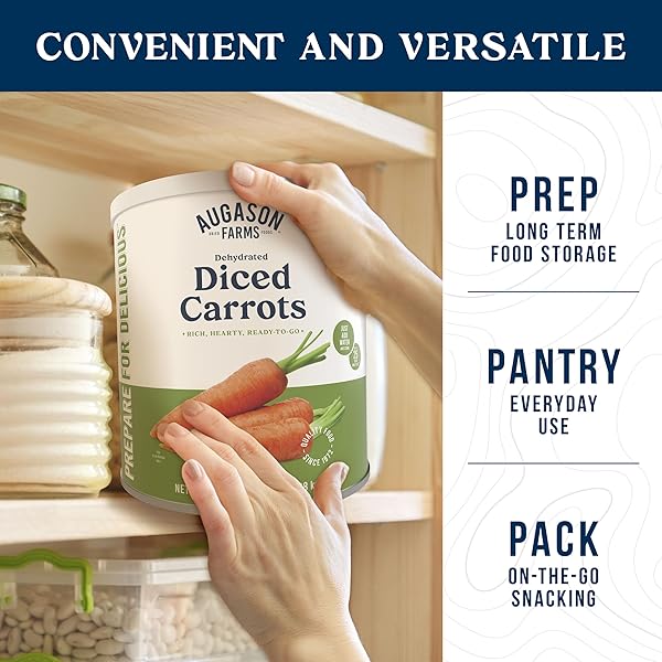 AUGASON FARMS DEHYDRATED DICED CARROTS EMERGENCY FOOD SUPPLY, 216 SERVINGS, 25 YEAR SHELF LIFE, GREAT FOR COOKING, BAKING, AND SNACKS – DEHYDRATED MEALS, SURVIVAL FOOD CAMPING ESSENTIALS CAN