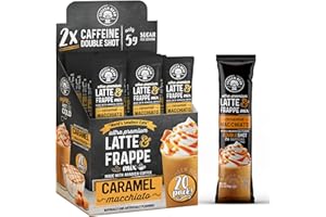 The Frozen Bean Caramel Macchiato Frappe & Latte Instant Mix (20 Sticks), Made with Arabica Coffee, Double Shot Caffeine, Low Sugar & Premium Ingredients, Hot, Iced, or Blended Drinks